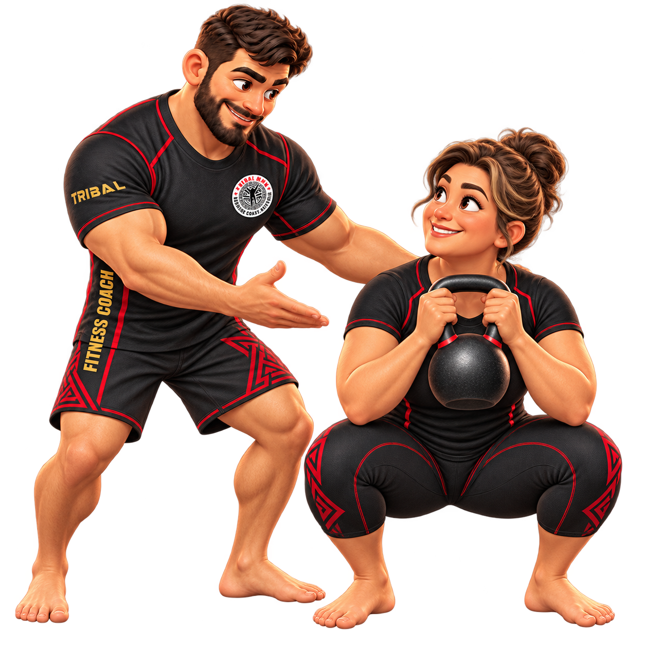 Tribal Fight and Fitness coach guiding a student through kettlebell training